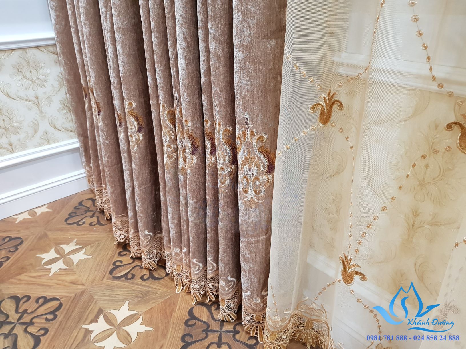 Rèm vải tân cổ điển màu cà phê sang trọng tại Hà Nội