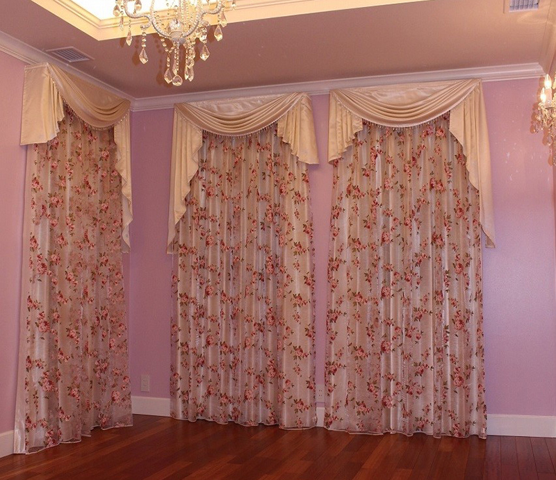 rèm vải tân cổ điển in hoa