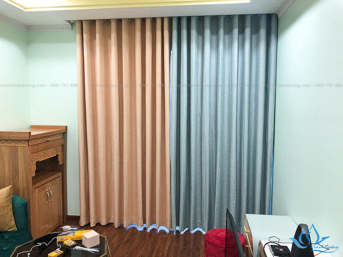 Rèm vải may ore phối màu đẹp cho phòng khách tại Định Công