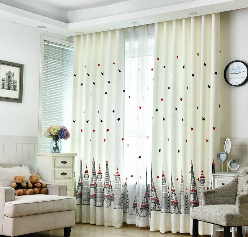 Rèm phòng khách họa tiết tháp và ngôi sao