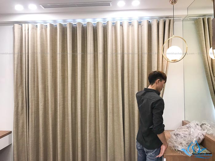 Rèm vải 1 lớp chất vải thô cao cấp tại chung cư Dcapital