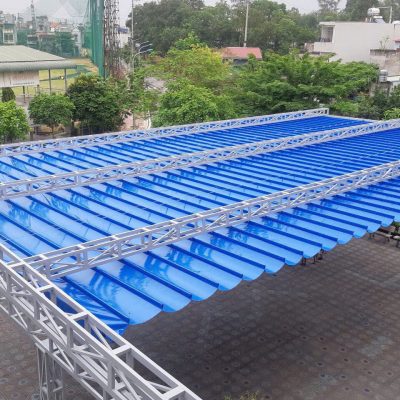 Bạt mái xếp lượn sóng ngoài trời che nắng mưa cho Sân trường học ở Thanh Xuân