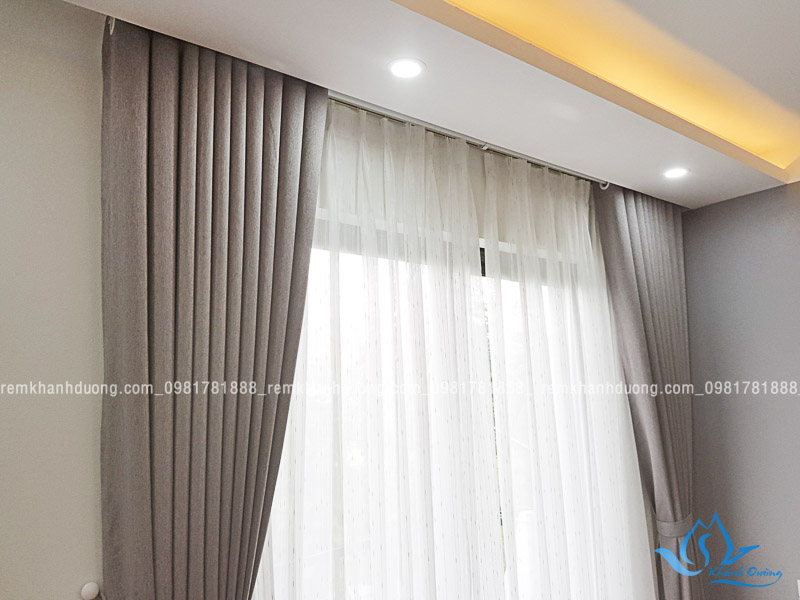 Rèm vải 2 lớp phòng ngủ màu ghi đẹp tại Hoài Đức Hà Nội