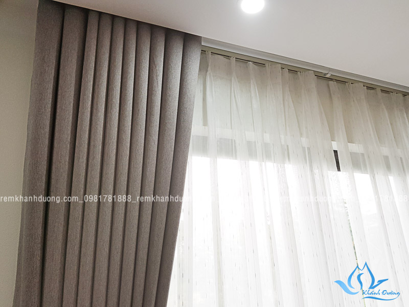 Rèm vải 2 lớp phòng ngủ màu ghi đẹp tại Hoài Đức Hà Nội