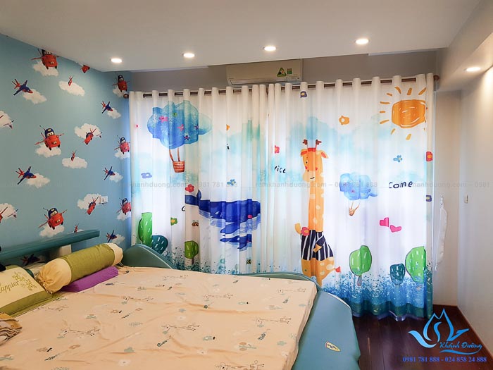 Giới thiệu mẫu rèm vải 3D cho phòng bé Âu Cơ, Tây Hồ, Hà Nội KD 001