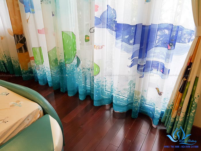 Giới thiệu mẫu rèm vải 3D cho phòng bé Âu Cơ, Tây Hồ, Hà Nội KD 001