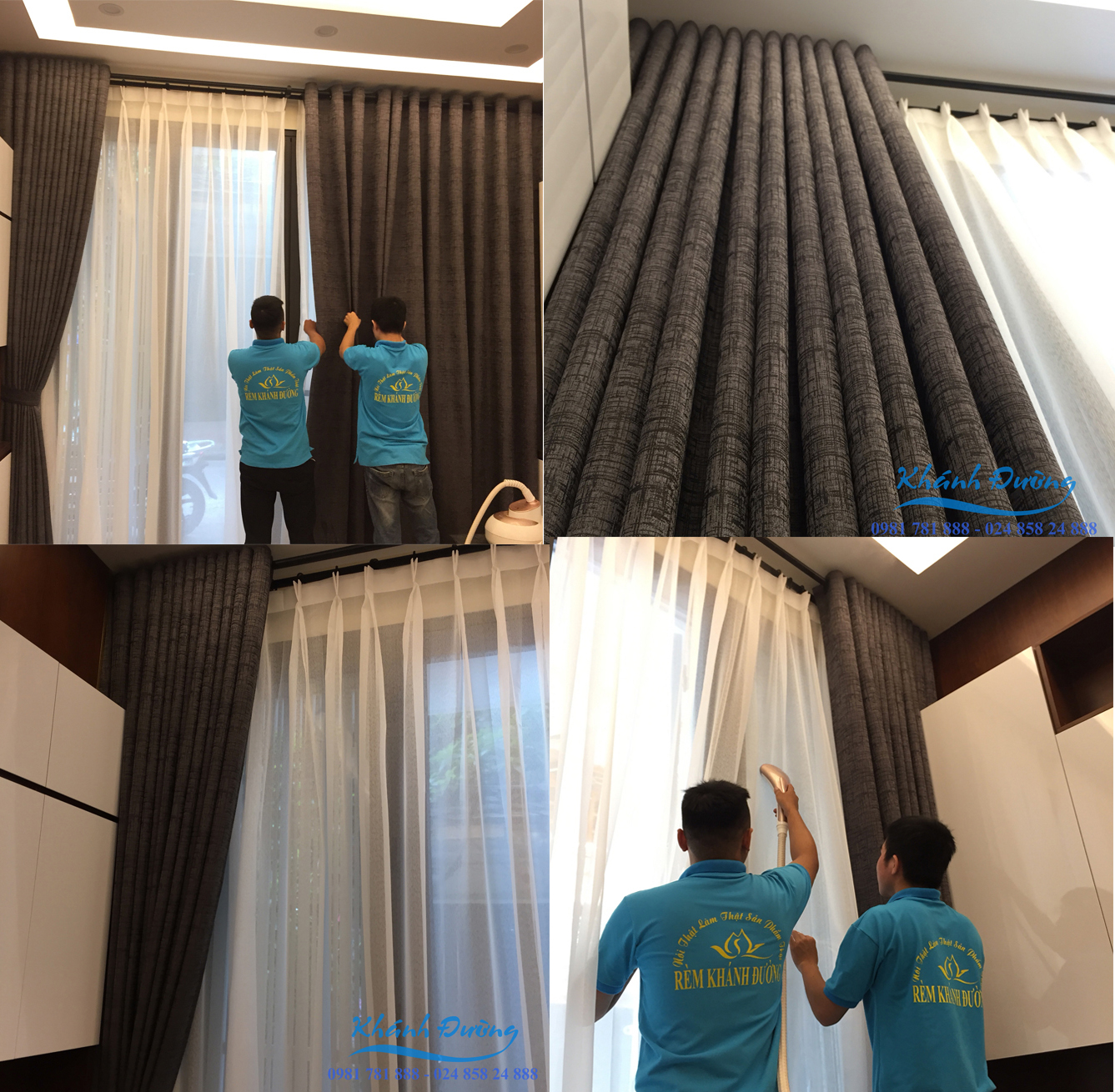 Dịch vụ lắp đặt rèm vải một màu tại Rèm Khánh Đường