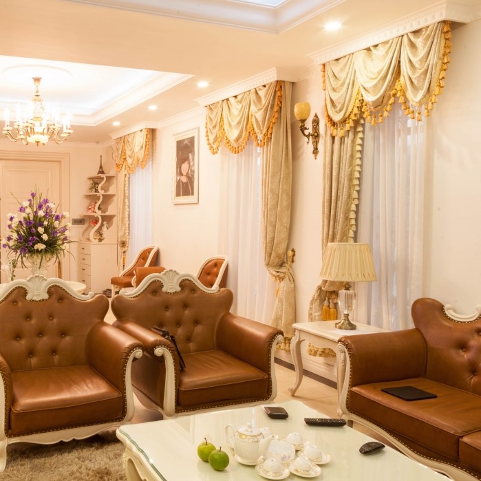 Rèm tân cổ điển cho phòng khách biệt thự