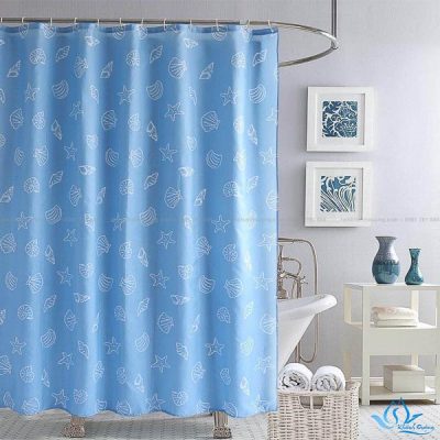 Màn cửa nhà tắm màu xanh cao cấp in họa tiết đẹp mã PT-109