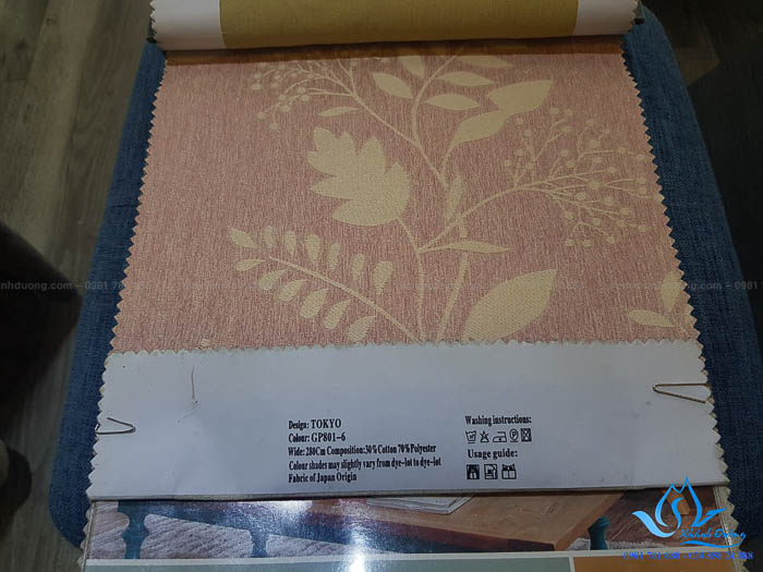 Mẫu rèm vải hai lớp hoa văn màu hồng đẹp La Thành, Hà Nội GP801-6