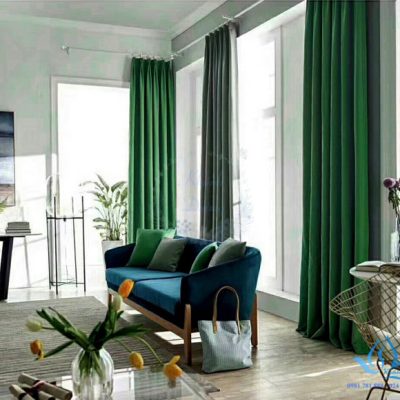 rèm vải màu xanh phong thủy