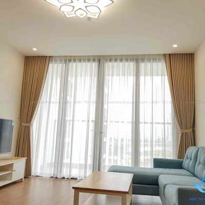 Rèm 1 màu cho phòng khách thanh lịch Vincom Phạm Hùng, Hà Nội TM695