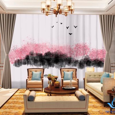 Rèm cửa vải in tranh 3D hình tranh phong cảnh tại Thái Hà, Hà Nội RT22