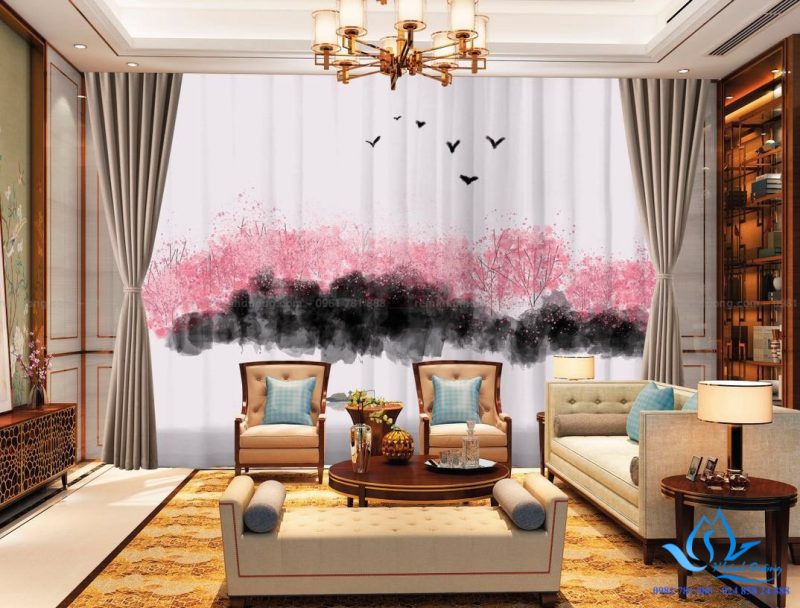 Rèm cửa vải in tranh 3D hình tranh phong cảnh tại Thái Hà, Hà Nội RT22