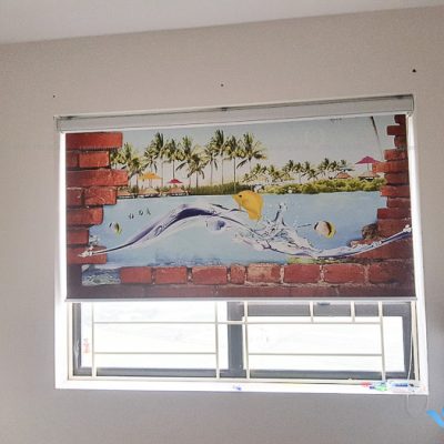 Rèm cuốn tranh in thường có máng cho bé yêu tại Đại Mỗ, Hà Nội RT38