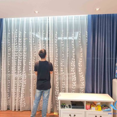 Rèm hai lớp voan thêu B07-M13 cho phòng khách ở Vũ Hữu-Thanh Xuân
