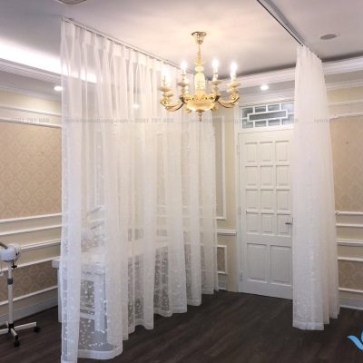 rèm Spa voan thêu họa tiết cho spa tại Trung kính cầu giấy  (2)
