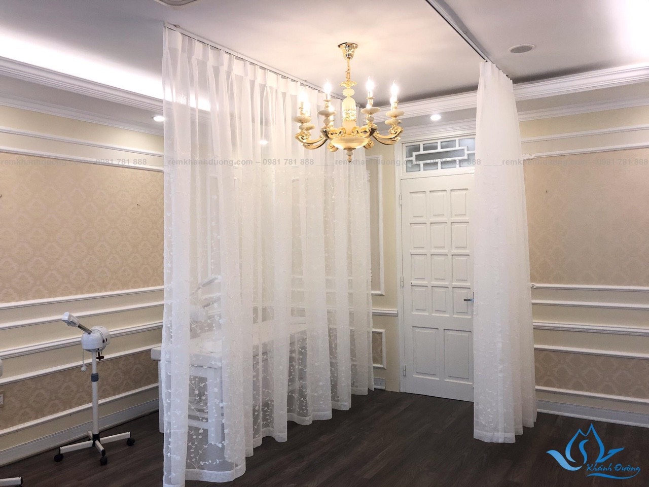 Rèm Spa voan thêu họa tiết cho spa tại Trung kính, Cầu Giấy