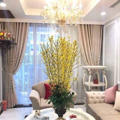 Rèm vải chung cư họa tiết thêu nổi