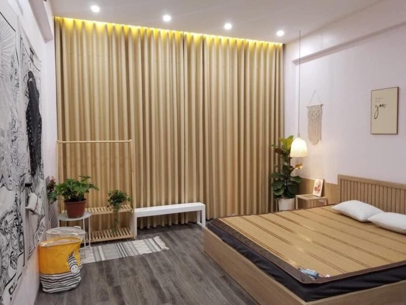 Rèm vải hai lớp chống nắng cản sáng cho phòng ngủ màu  kem