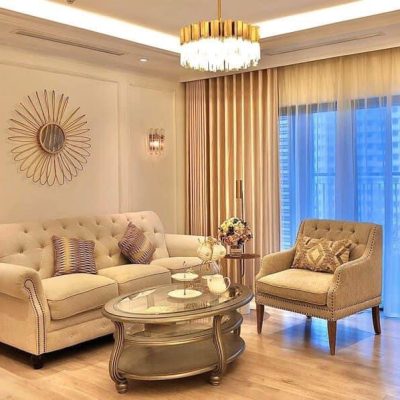 Rèm vải hai lớp đẹp cho phòng khách chung cư Ngụy Như Kom Tum