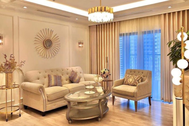 Rèm vải hai lớp đẹp cho phòng khách chung cư Ngụy Như Kom Tum