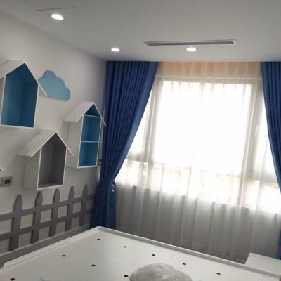 Rèm vải màu xanh lam hai lớp đẹp cho phòng ngủ tại An Khánh Hoài Đức
