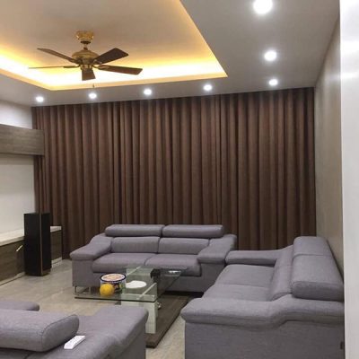 Rèm vải hai lớp màu nâu cho phòng khách tại chung cư Imperia Garden