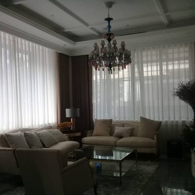 Rèm vải hai lớp phòng khách cho biệt thự Vimhoms Sài Đồng