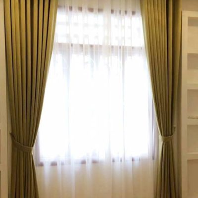 Rèm vải hai lớp màu xanh nõn chuối cho chung cư Hapulico Complex