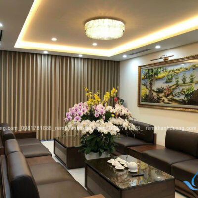 Mẫu rèm vải hai lớp hàn quốc 2024 cao cấp cho phòng tiếp hách lắp đặt tại Duy Tân, Hà Nội