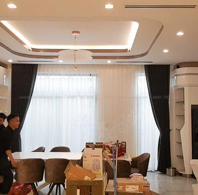 Rèm vải hai lớp phòng khách chống nắng 100% cho nhà hướng Tây TM 6914
