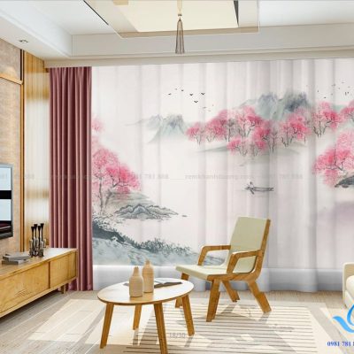 Rèm vải in tranh 3D họa tiết sơn thủy thu hút Bạch Mai, Hà Nội RT 11