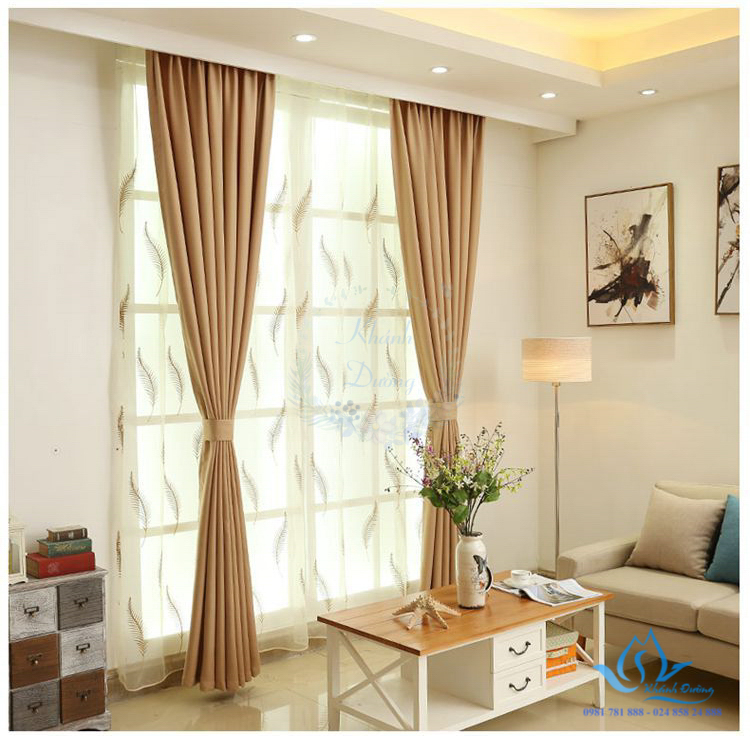 Rèm vải một màu cho phòng khách sang trọng Hà Nội