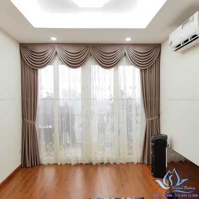 Rèm vải một màu cao cấp Hàn Quốc thêu voan tại Vimeco Phạm Hùng TM689
