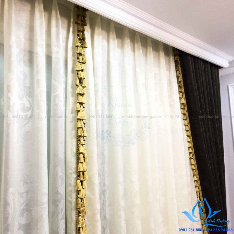 7786 rèm vải nhung voan hoa văn thiết kế theo tân cổ điển đẹp cho chung cư season mỗ lao 5