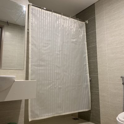 Rèm vải phòng tắm màu kem vàng sọc kẻ đẹp chống nước