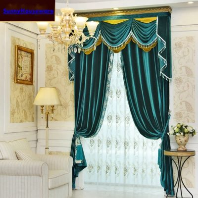 Rèm vải tân cố điển vải nhung tuyết màu xanh lục cho phòng khách tại Nguyễn Trãi