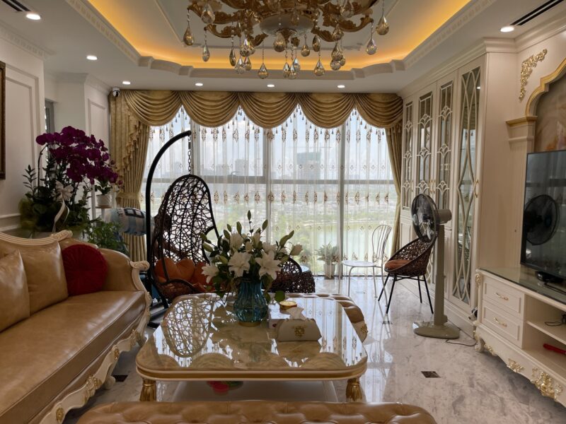 Rèm vải tân cổ điển hoàng gia vải Thổ Nhĩ Kỳ cho căn hộ cao cấp Thong Long Number One