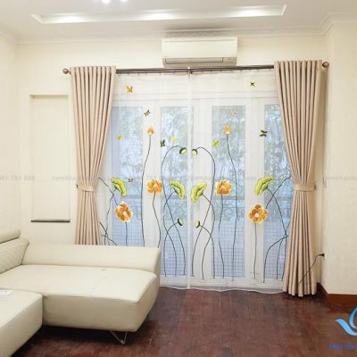 Rèm vải thêu tay Hàn Quốc đẹp cho phòng khách tại Âu Cơ- Hà Nội L18-19
