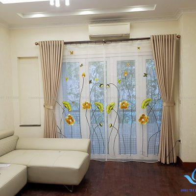 Rèm voan thêu tay hoa sen cao cấp đẹp tại Âu Cơ, Tây Hồ
