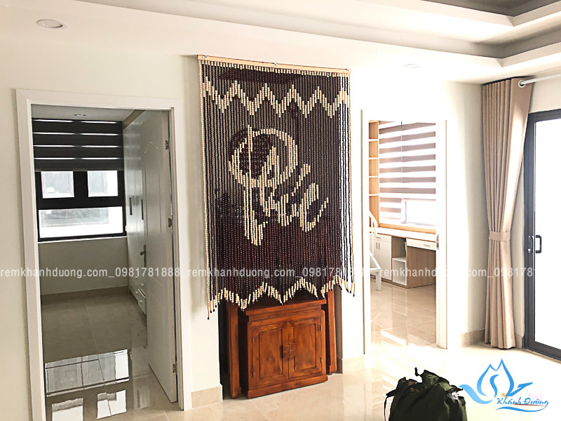 Rèm hạt gỗ phòng thờ chữ Phúc làm từ hạt gỗ bồ đề