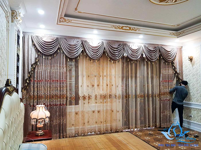Rèm Tân cổ điển cho phòng ngủ biệt thự tại Âu Cơ, Tây Hồ, Hà Nội HP89