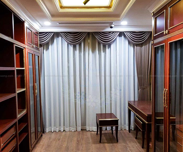 Rèm Tân cổ điển màu nâu tại chung cư Discovery Complex, Cầu Giấy PH441
