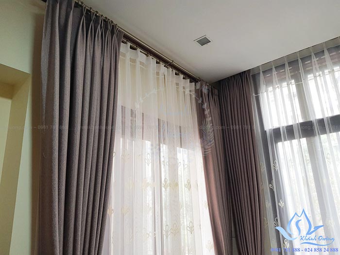 Rèm vải cản nắng 1 màu vải Hàn Quốc voan thêu tay Mỹ Đình, Hà Nội D10