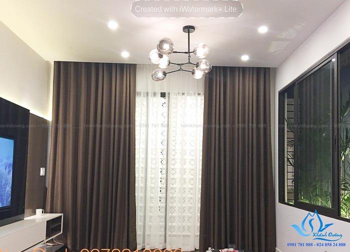 Rèm vải hai lớp phòng khách hướng Tây sang trọng Âu Cơ, Hà Nội TM6914