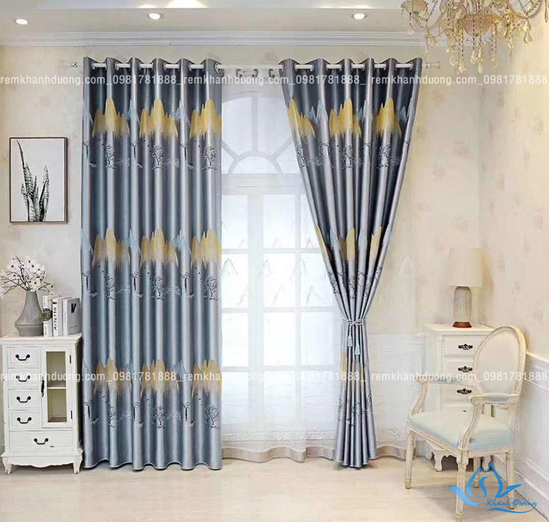 Rèm vải họa tiết đẹp cho phòng khách ấn tượng Hà Nội