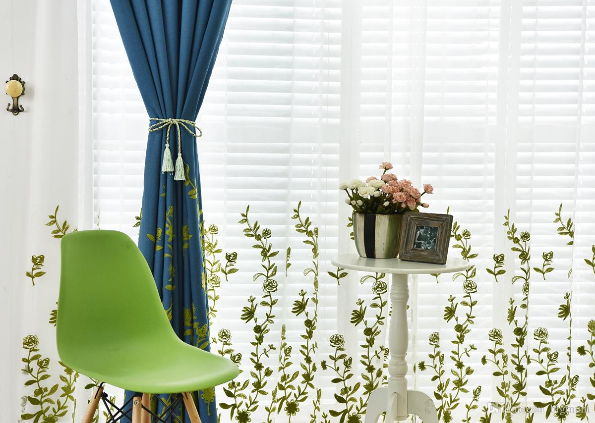 Bộ rèm vải họa tiết HH-020 màu xanh biển đậm họa tiết hoa lá nhẹ nhàng, tinh tế