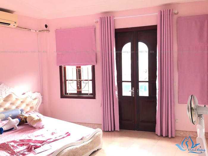 Rèm vải màu hồng cho phòng bé yêu mã MJL 5034