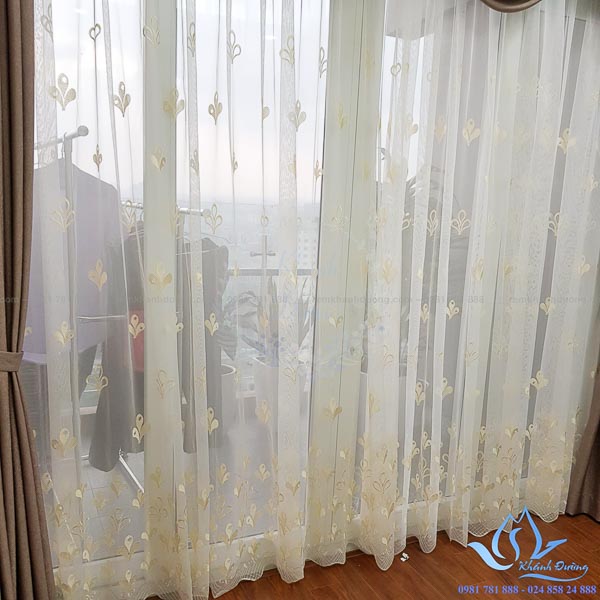 Rèm vải một màu cao cấp Hàn Quốc thêu voan tại Vimeco Phạm Hùng TM689